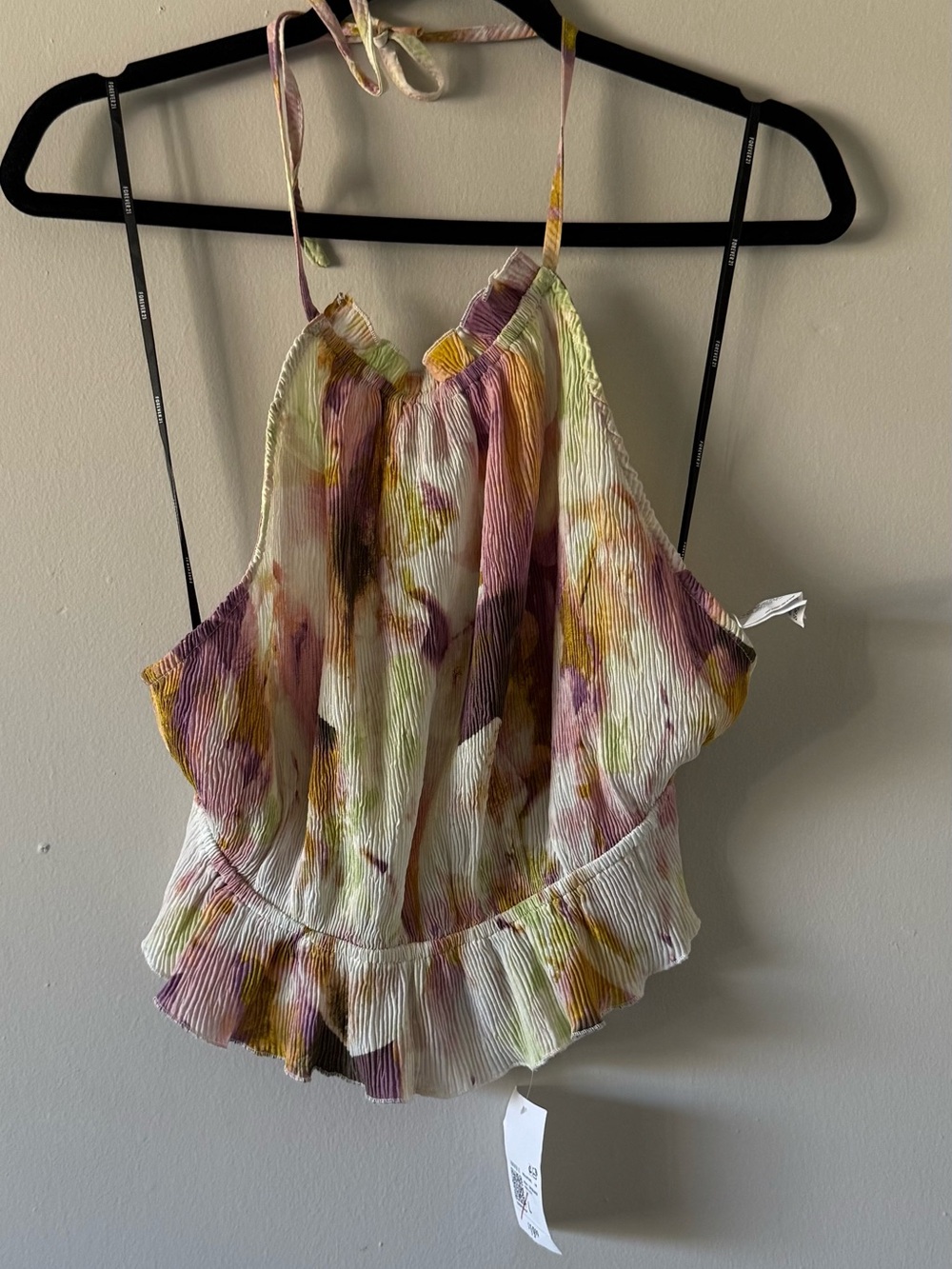 Forever 21 White Tie-Dye Halter Camisole with Purple & Yellow Accents